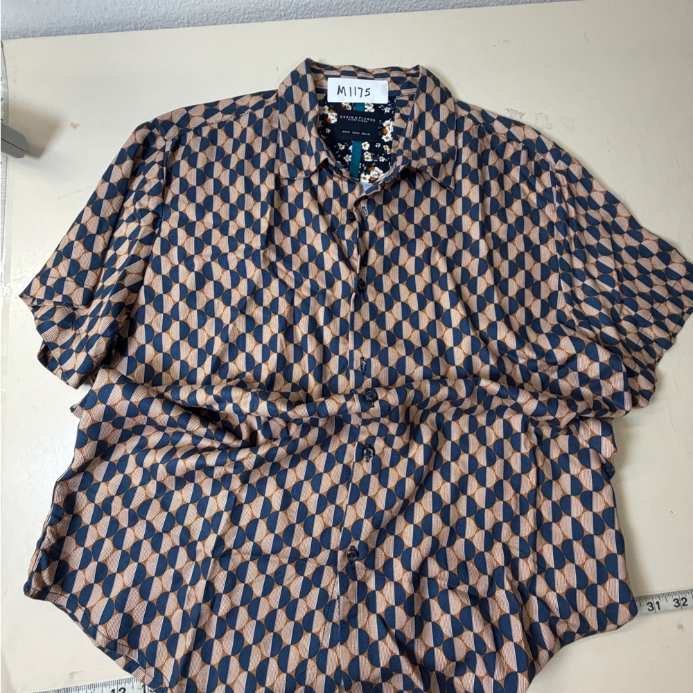 Denim & Flower Blue and Tan Geometric Men's Shirt